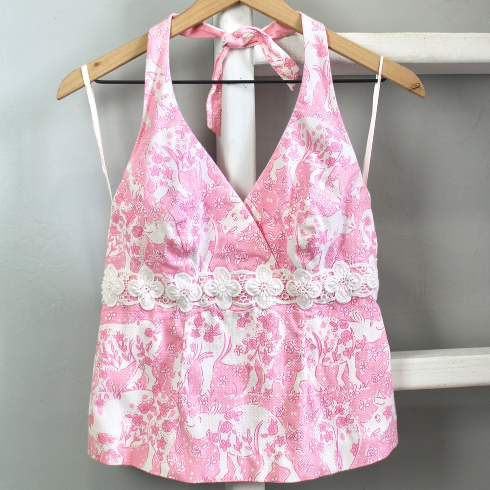 Lilly Pulitzer Pink Retro Rhino Halter Top Size 6